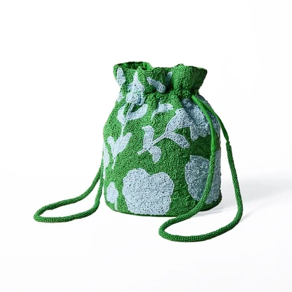 NWT Kate Spade Beaded Classic Rose Drawstring Bucket Bag - Picture 1 of 8